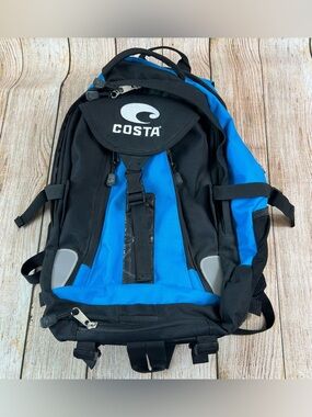 Costa Dela Mar Fishing Backpack Blue Black Multiple Pockets
